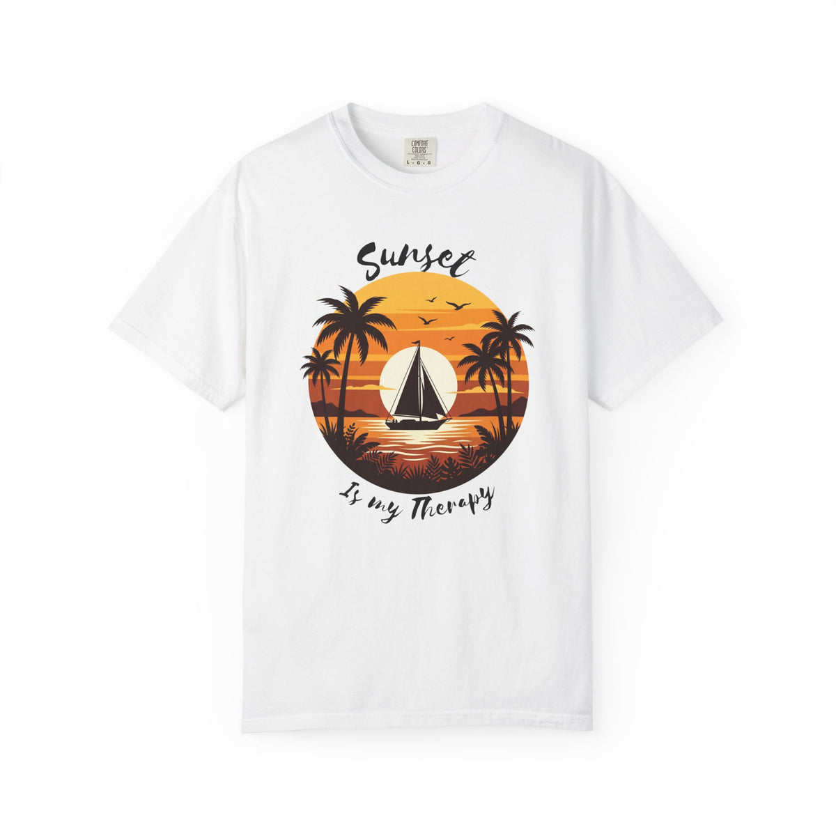 Sunset Sailboat T-Shirt, Tropical Palm Tree Beach Tee, Retro Sailing Shirt, Comfort Colors, Summer Vacation Gift, Ocean Lover