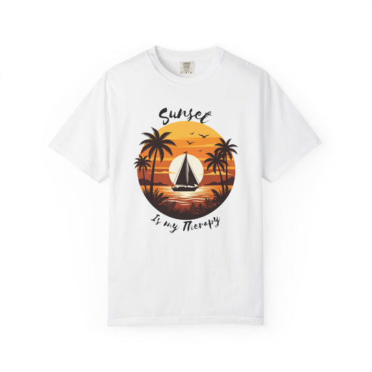 Sunset Sailboat T-Shirt, Tropical Palm Tree Beach Tee, Retro Sailing Shirt, Comfort Colors, Summer Vacation Gift, Ocean Lover