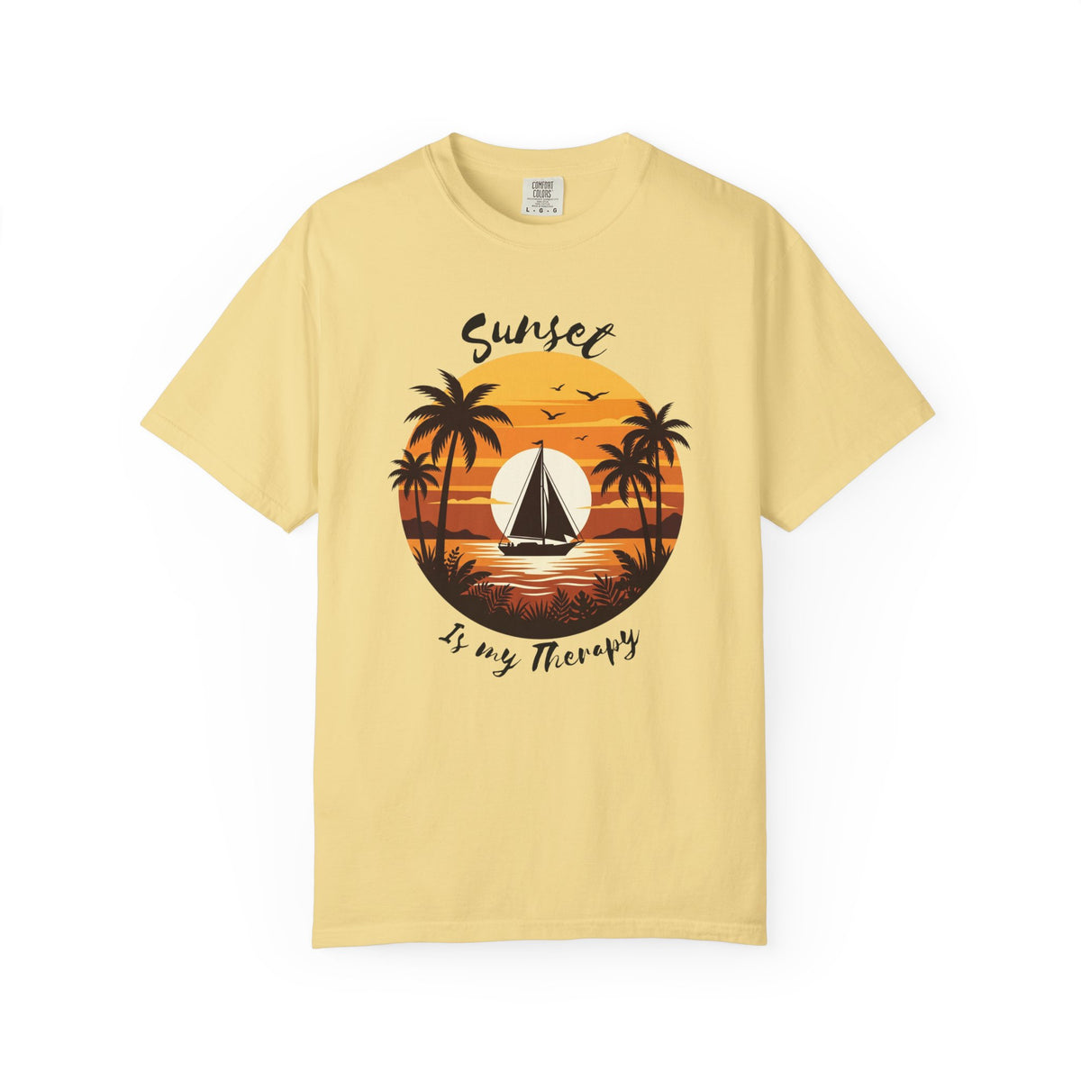 Sunset Sailboat T-Shirt, Tropical Palm Tree Beach Tee, Retro Sailing Shirt, Comfort Colors, Summer Vacation Gift, Ocean Lover