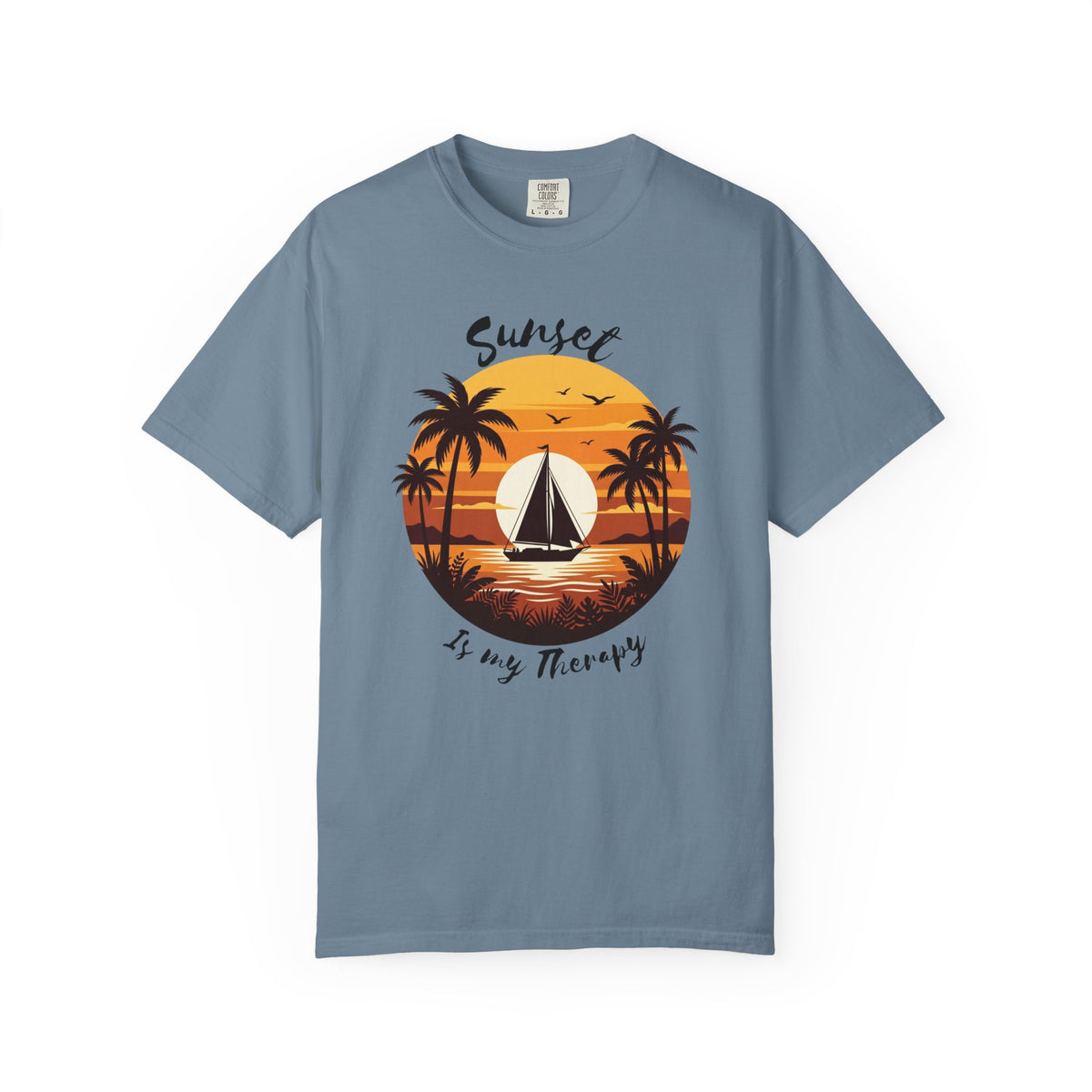 Sunset Sailboat T-Shirt, Tropical Palm Tree Beach Tee, Retro Sailing Shirt, Comfort Colors, Summer Vacation Gift, Ocean Lover